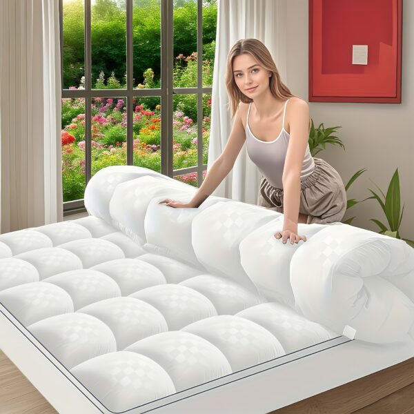 mattress topper, extra thick mattress pad pillow top mattress cover quilted fitted mattress protector top stretches up 8 21" deep pocket cooling